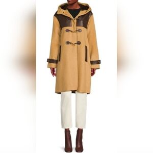 Women's Rebecca Minkoff Faux-Leather Yoke Toggle Coat, Tan & Brown Size L, NWT